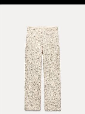 Zara Cream Floral Lace Wide-Leg Pants